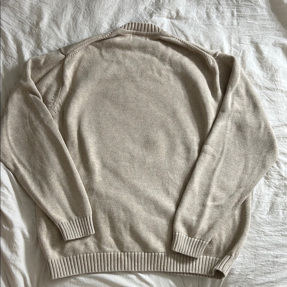L.L. Bean Cream Crewneck Sweater with Ribbed Neckline - Picture 3 of 4